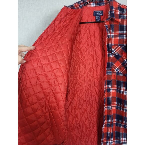Ryan Keith plaid flannel Shacket Men's L Quilted lined shirt jacket Work Western - Picture 7 of 7